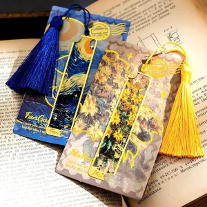 Bookmark kim loại nghệ thuật – tranh Van Gogh, Monet có tua rua xanh