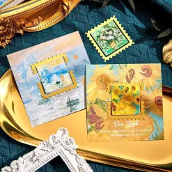 Bookmark hình vuông kim loại nghệ thuật – tranh Van Gogh, Monet cao cấp