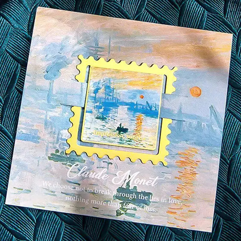 Bookmark hình vuông kim loại nghệ thuật – tranh Claude Monet - "Impression, Sunrise"
