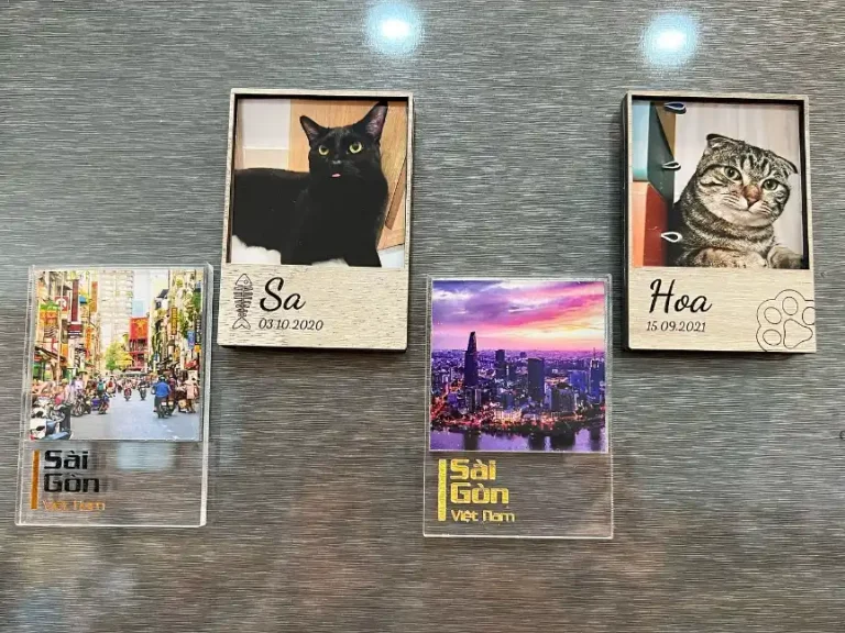 Khung hình nam châm mica nhựa trong suốt in ảnh theo yêu cầu – nhiều mẫu thú cưng, địa danh, cặp đôi