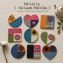 Tấm lót ly thổ cẩm handmade decor bàn vintage