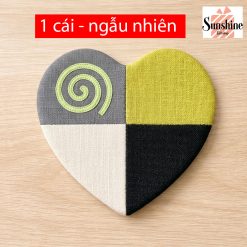 Tấm lót ly handmade hình trái tim vải thổ cẩm decor bàn xinh