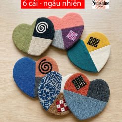 Combo 6 lót ly handmade hình trái tim thổ cẩm nhiều màu