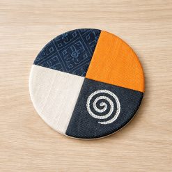 Tấm lót ly vải lanh thổ cẩm handmade hình tròn 1 cái decor bàn làm việc