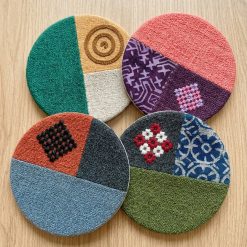 Combo 4 tấm lót ly handmade thổ cẩm hình tròn nhiều màu decor bàn